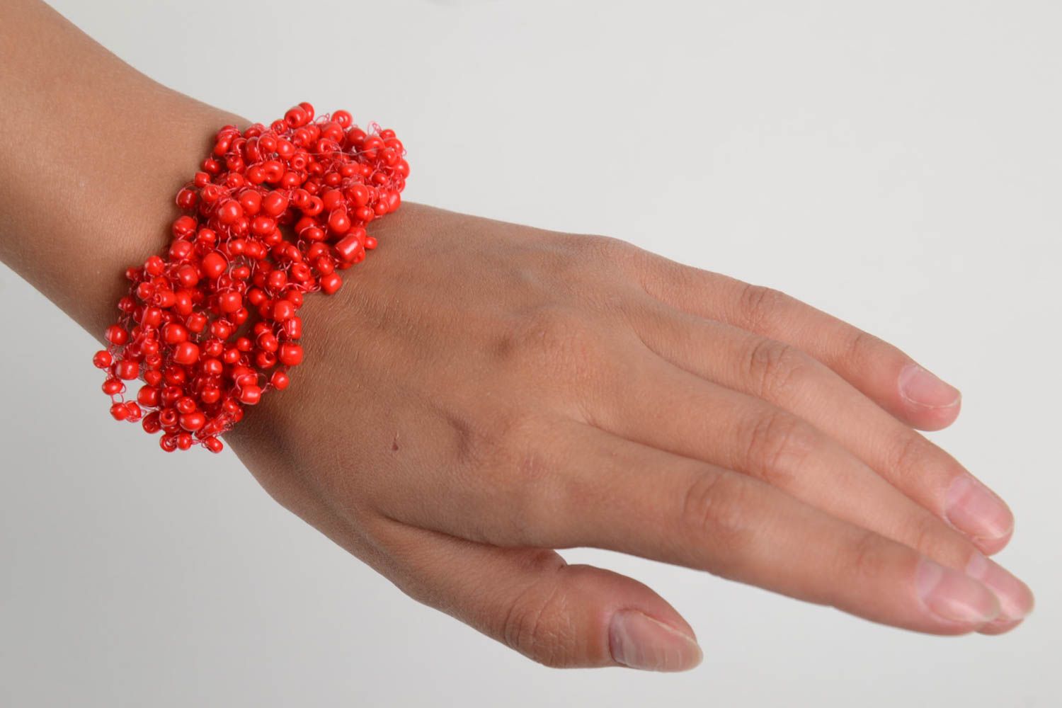 Handmade red beaded bracelet unusual elegant bracelet openwork bracelet photo 2