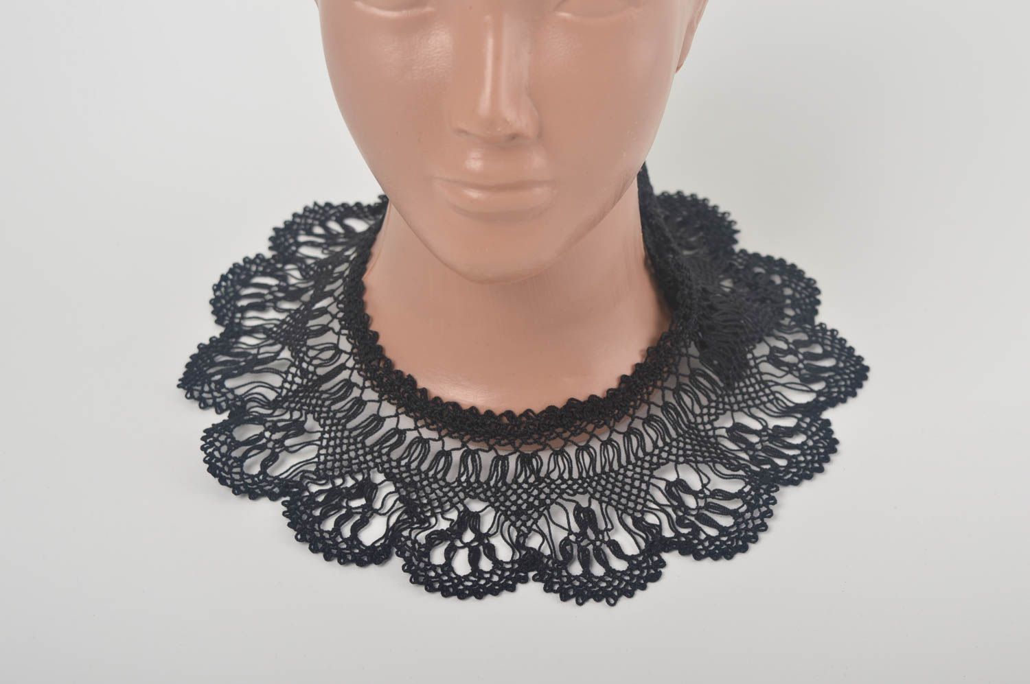 Handmade neck collar crocheted collar black openwork collar evening collar photo 4