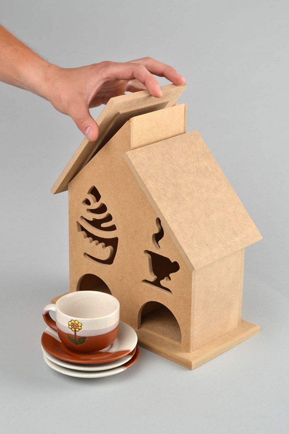 Casetta di legno per tè fatta a mano casetta per bustine di tè semilavorato foto 1