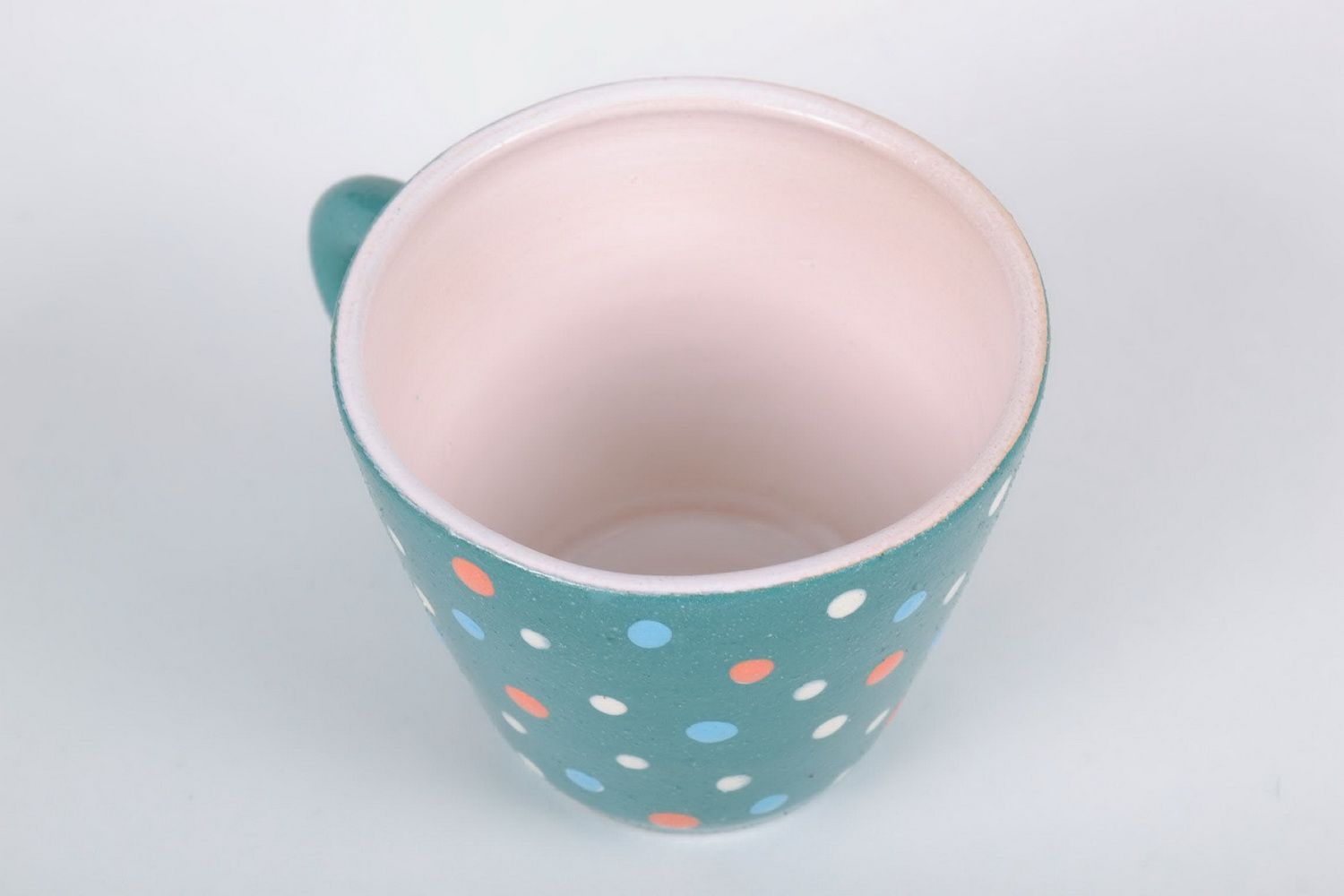 Turquoise porcelain cup with multi-colored dots photo 4