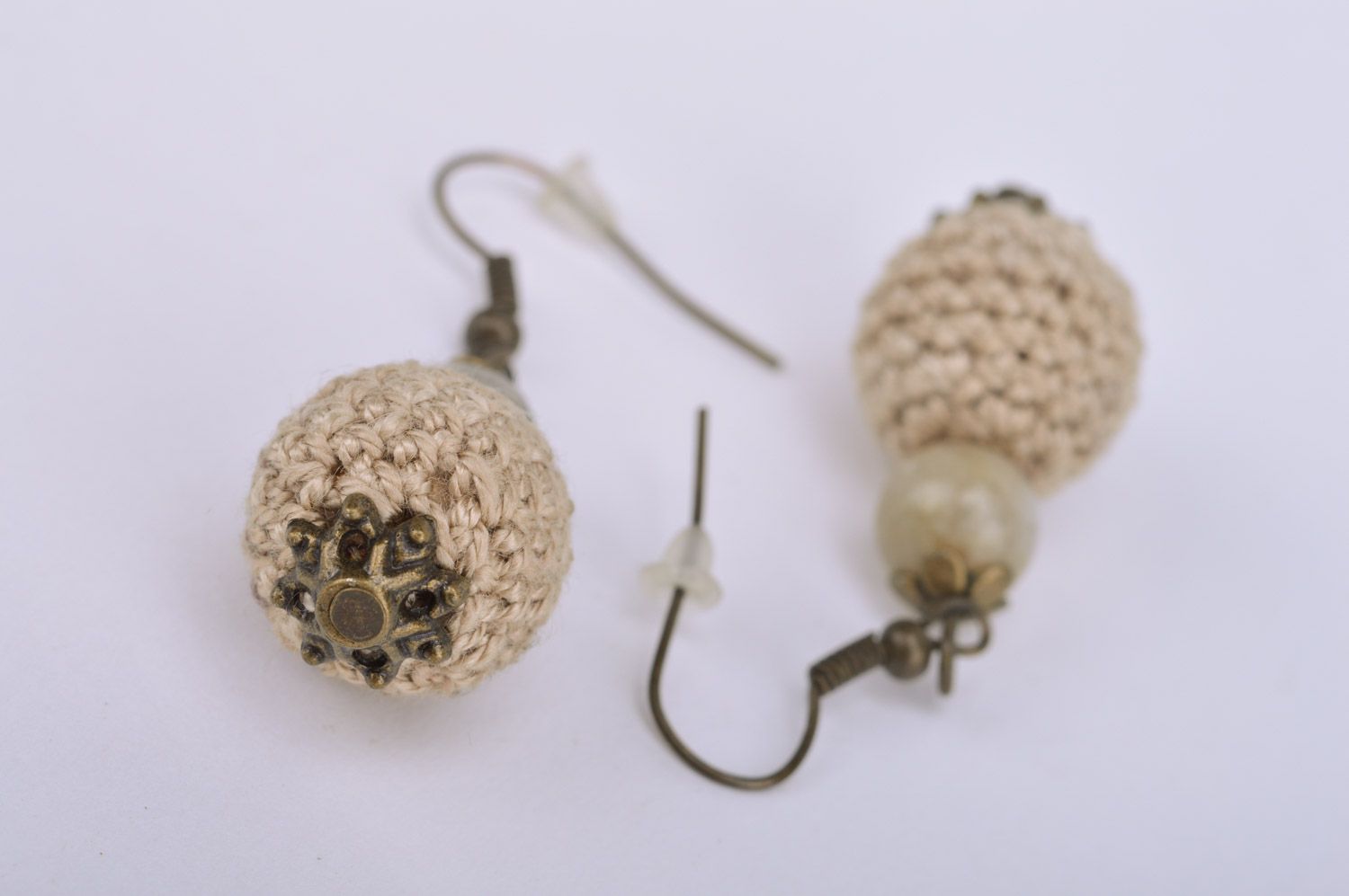 Handmade long earrings with threads made of sling beads Coffee mood photo 5