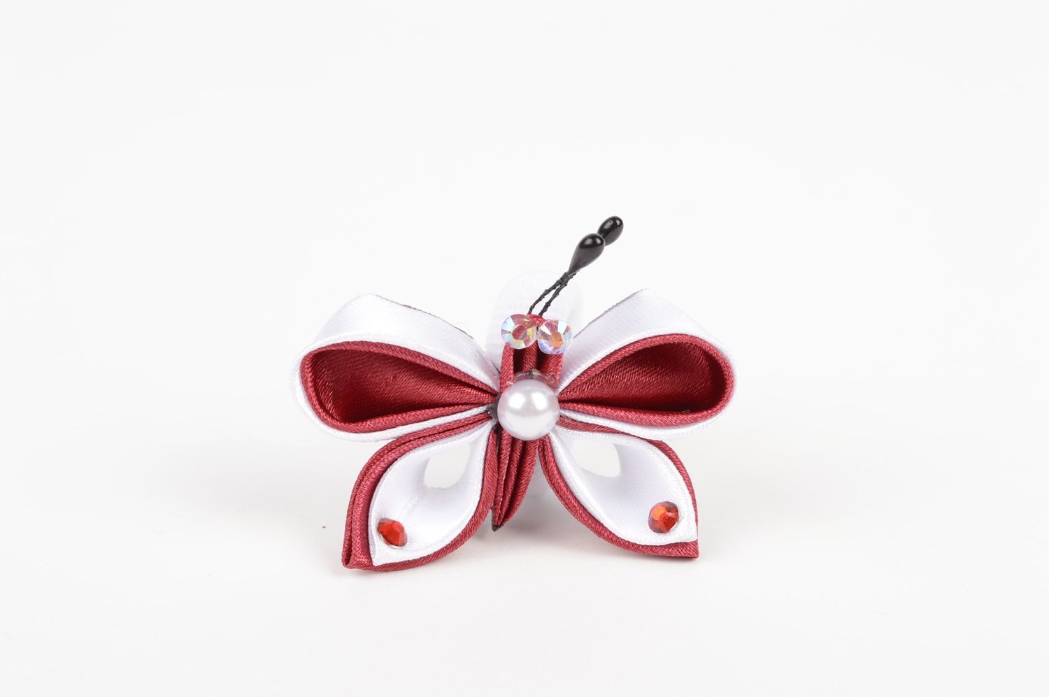 Детская резинка handmade аксессуар для волос резинка из лент Бордовая бабочка фото 2