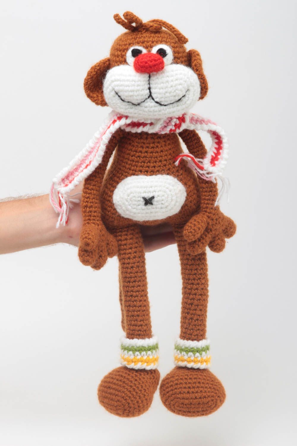 Décoration peluche fait main Jouet enfant Cadeau original singe marron tricoté photo 5