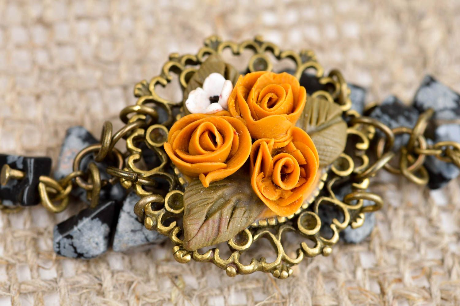 Blumiges zartes Schmuck Armband handmade Polymer Schmuck Frauen Accessoire foto 5