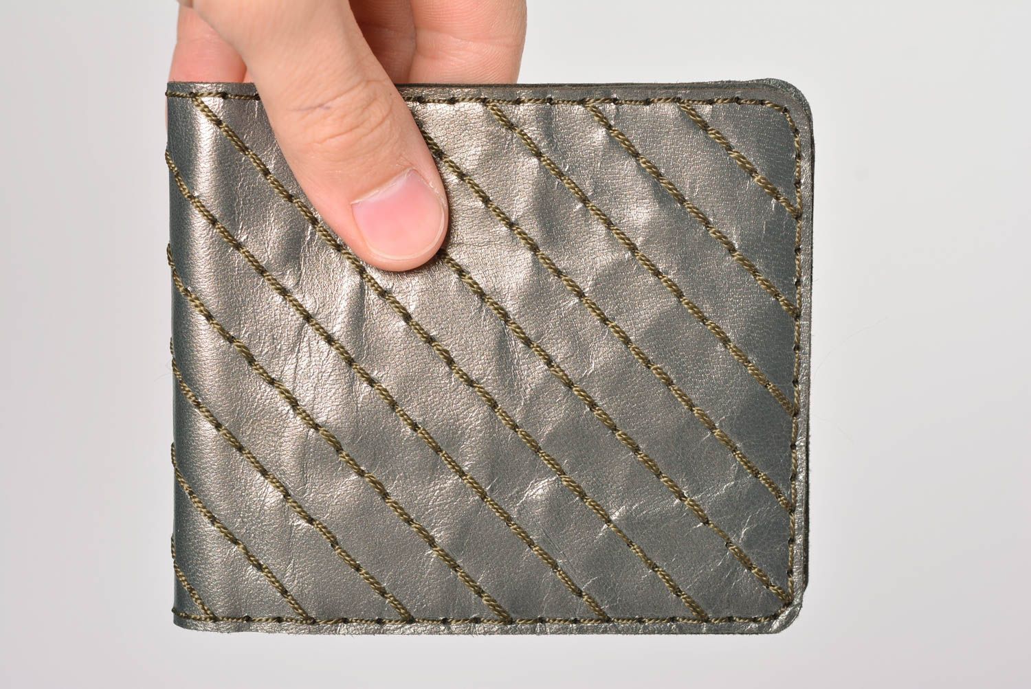 Кожаное портмоне портмоне ручной работы портмоне стильное мужское серое фото 4