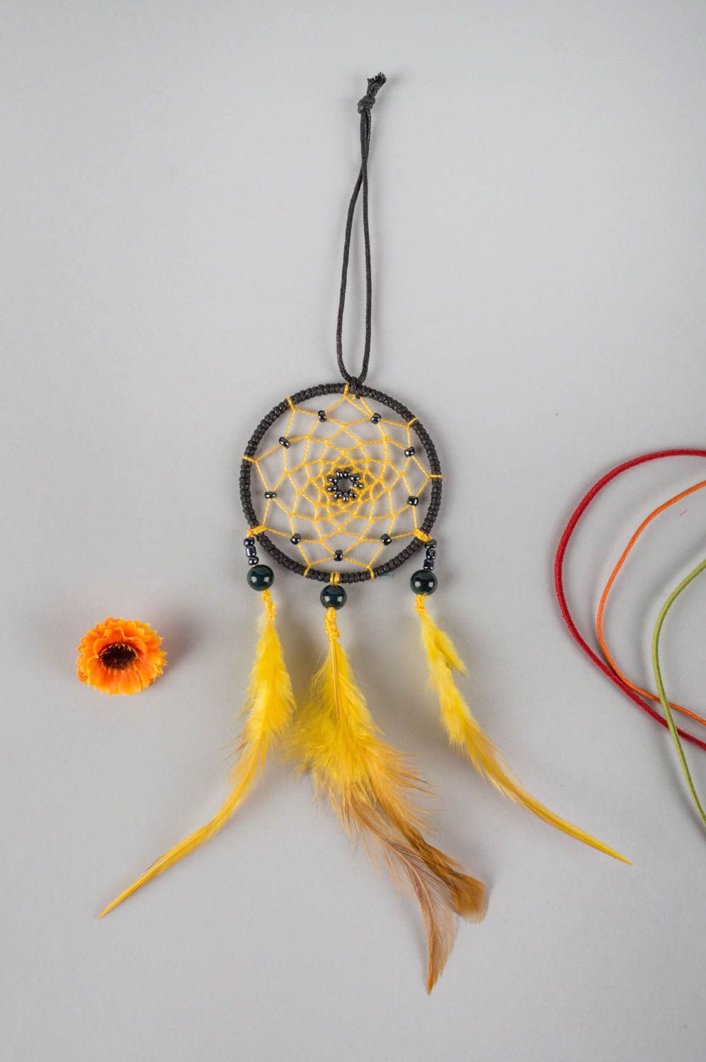 Handmade small dreamcatcher unusual Indian amulet stylish wall hanging photo 1