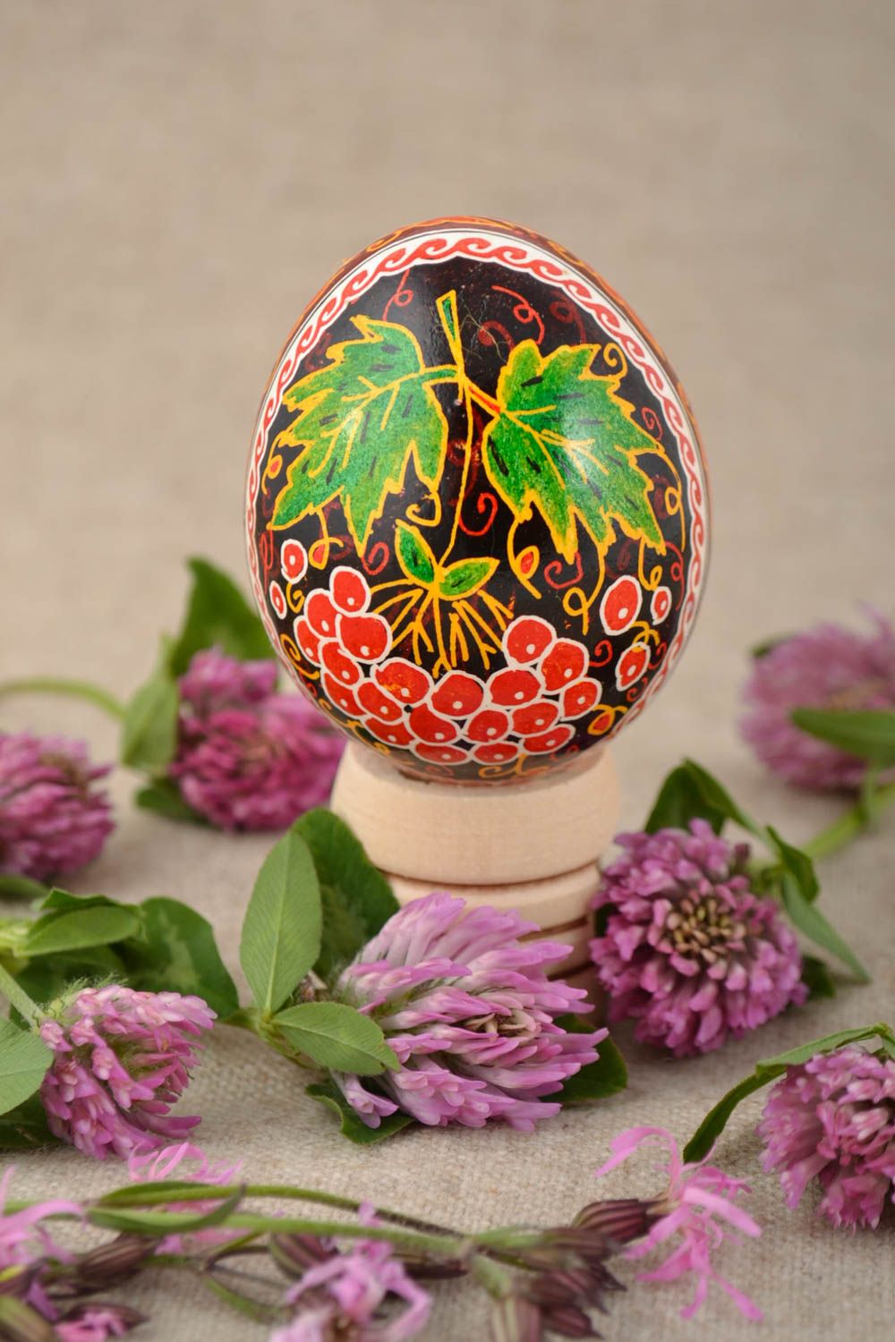 Colorful Easter egg painted with acrylics handmade chicken pysanka egg photo 1