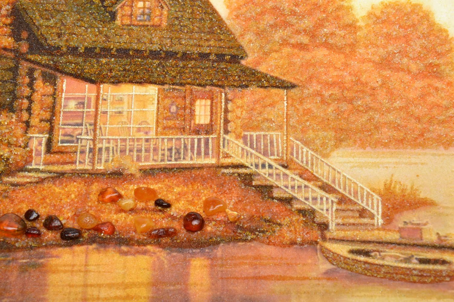 Tableau en ambre paysage imprimé encadré en bois fait main cadeau original photo 3