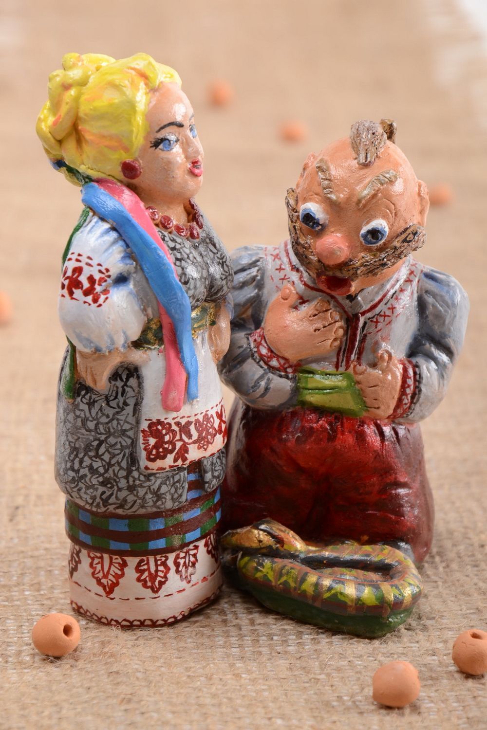 Schöne originelle Keramik Deko Figuren Set 2 Stück mit Bemalung Handarbeit foto 1
