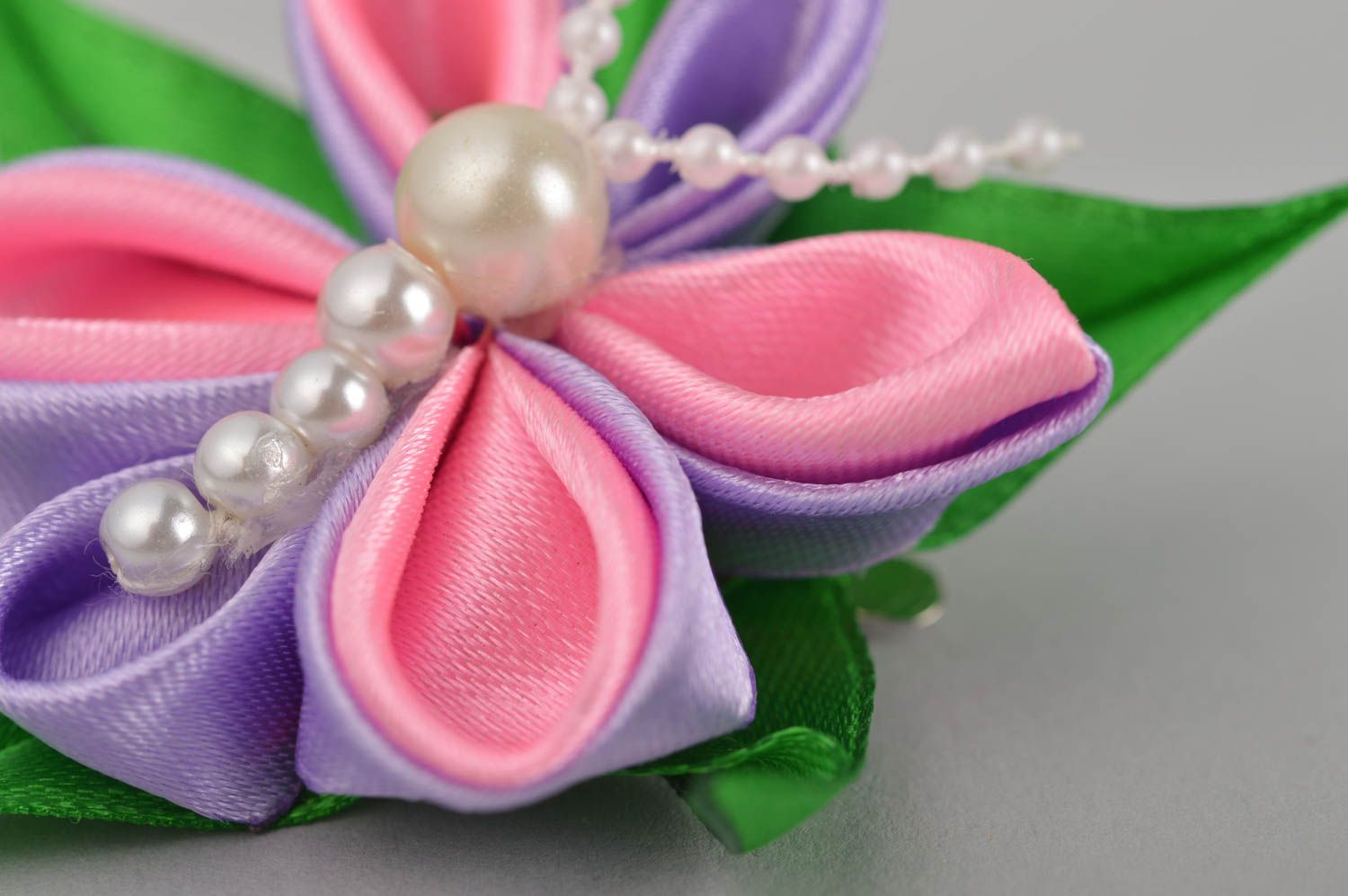 Unusual handmade textile flower barrette hair clip kanzashi ideas gifts for girl photo 4