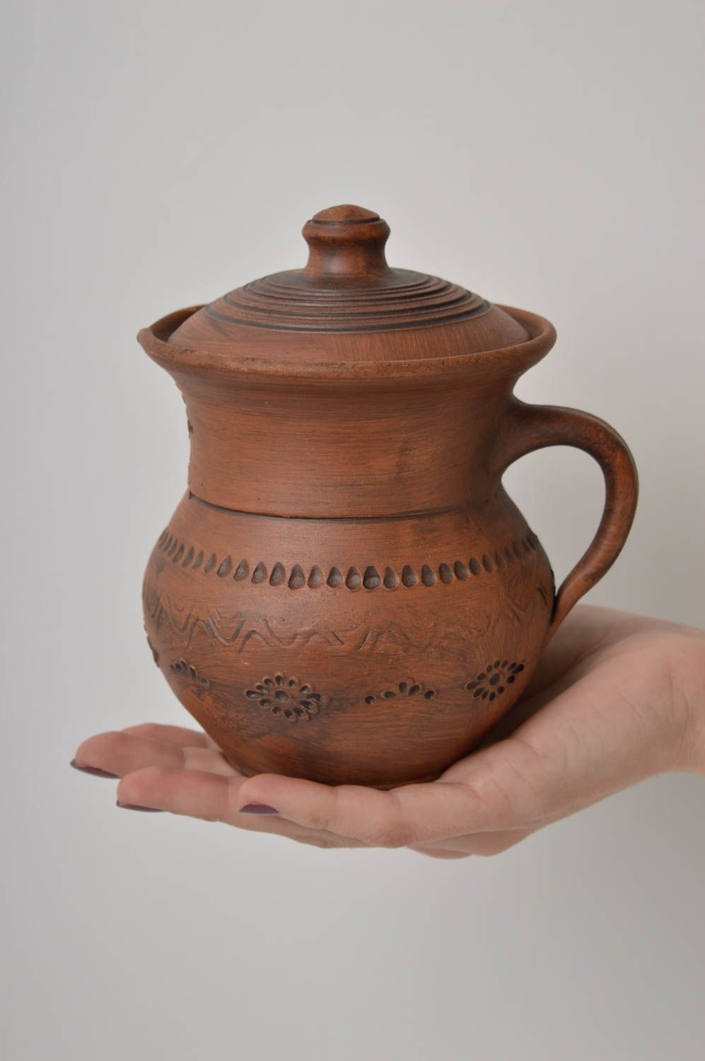 Pentola in ceramica fatta a mano vaso in argilla con coperchio da cucina foto 5