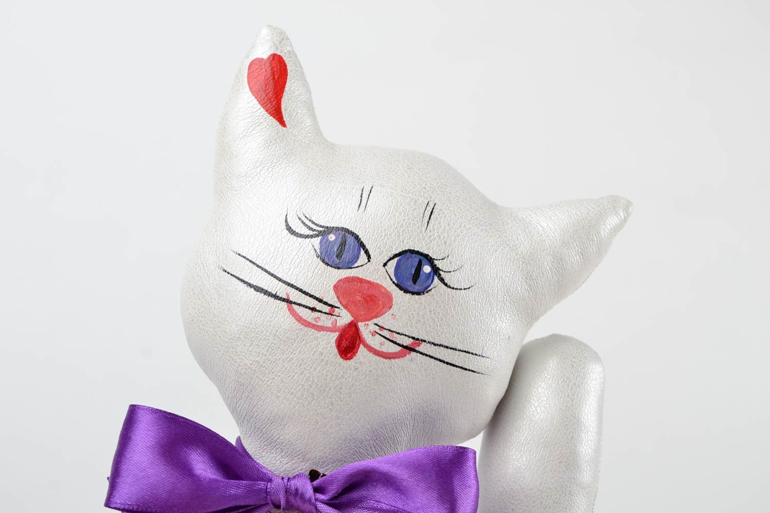 Handmade white soft toy unusual textile cat stylish presents for kids photo 3