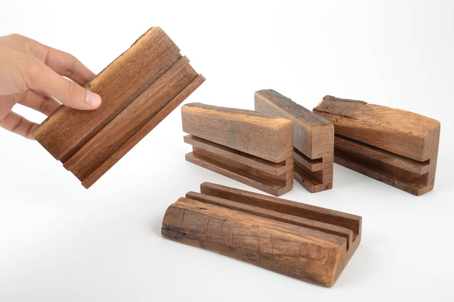 Homemade wooden designer organic desktop tablet stands set of 5 items photo 5