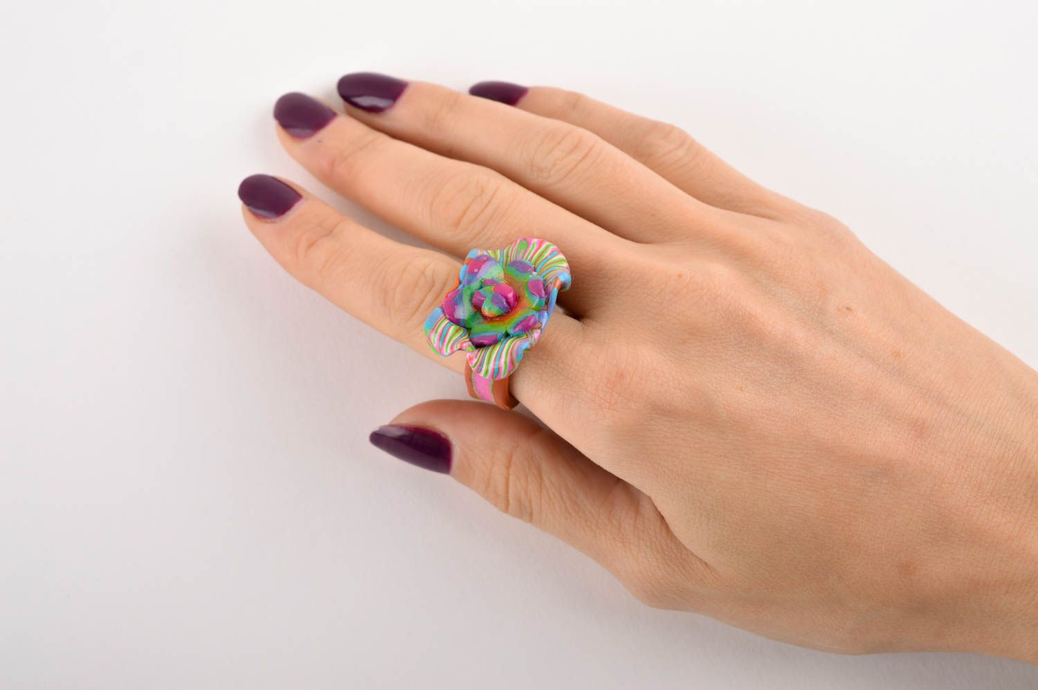 Кольцо ручной работы кольцо для девушки украшение из полимерной глины яркое фото 5