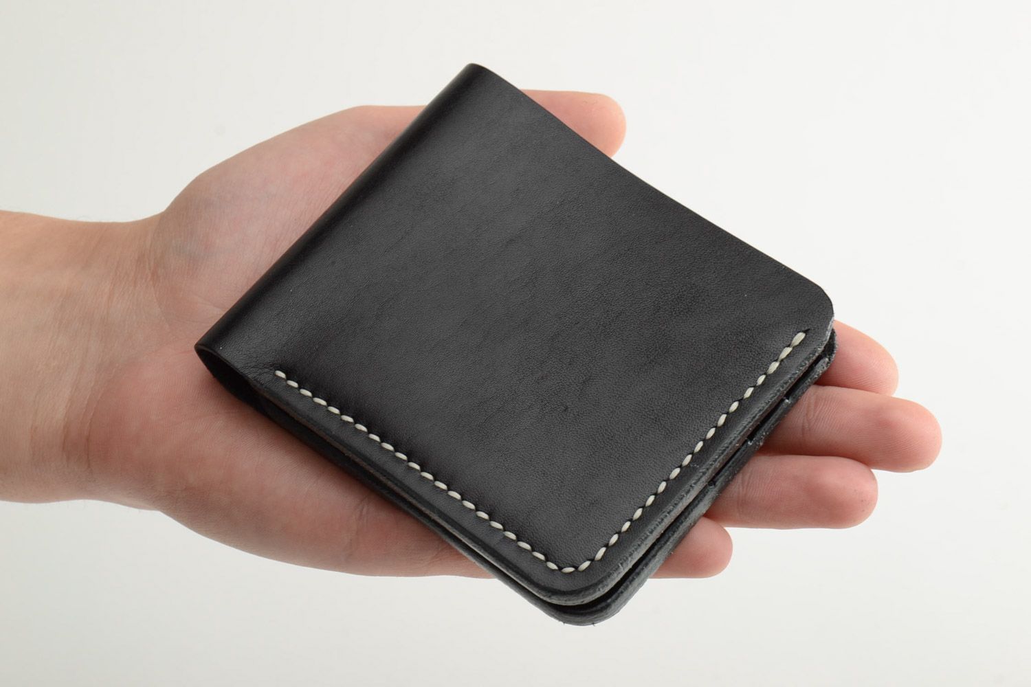 Men's wallet hand made of black genuine leather with 7 departments with embossing photo 5