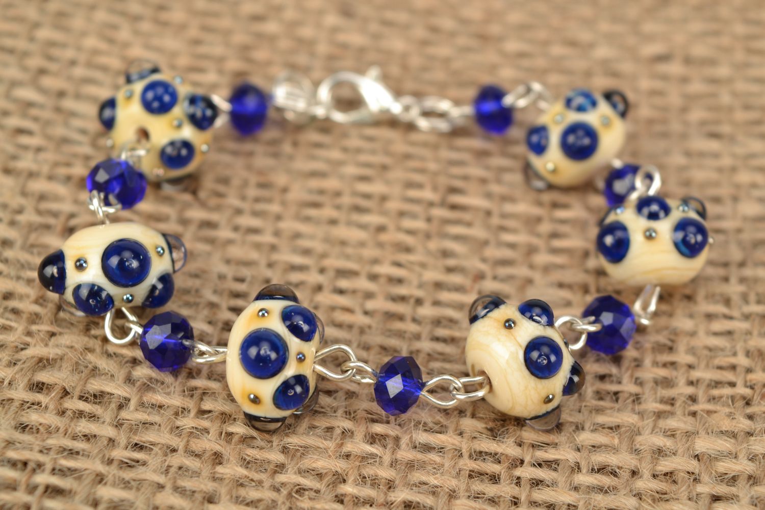 Bracelet with lampwork glass beads Ultramarine photo 2
