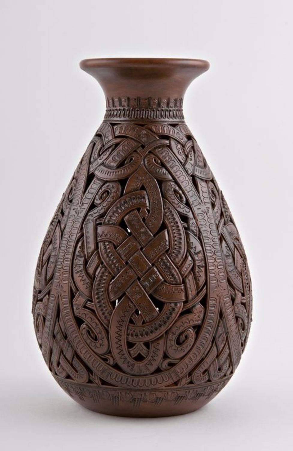 Brown handmade clay ceramic lace decorative 14 inches vase for livingroom 4,5 lb photo 3