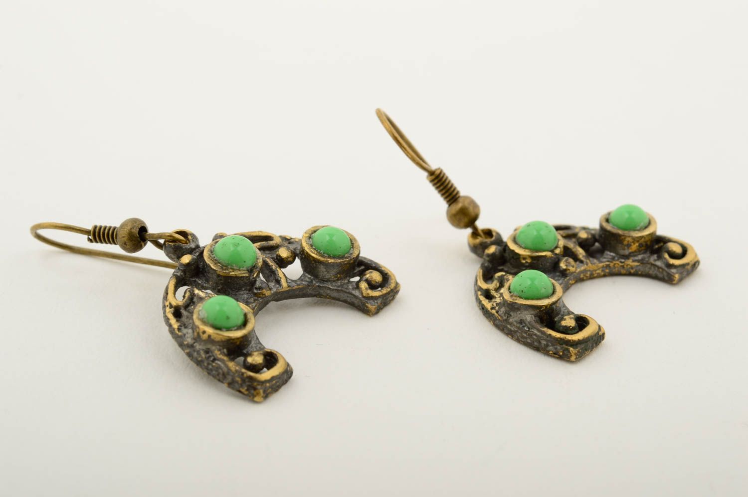 Handmade bronze earrings with natural stones handmade bronze accessories photo 4