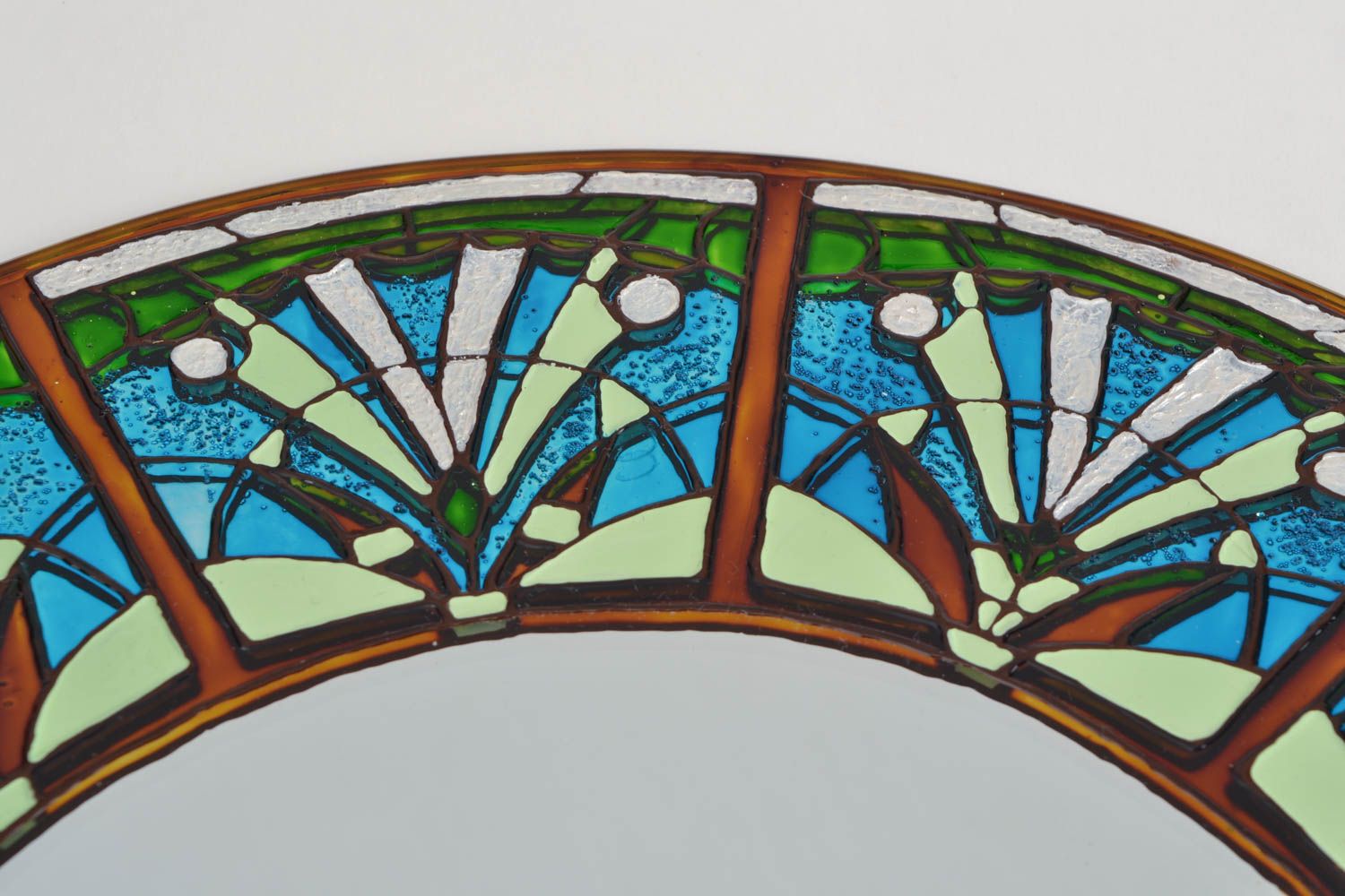 Espejo de pared decorativo colgante redondo con pintura vitral hecho a mano foto 5