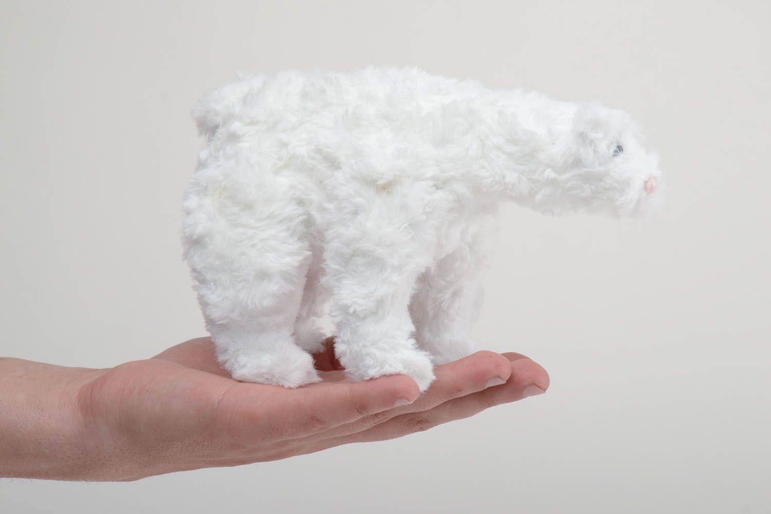 Handmade soft artificial fur toy small white bear interior decorative element photo 5