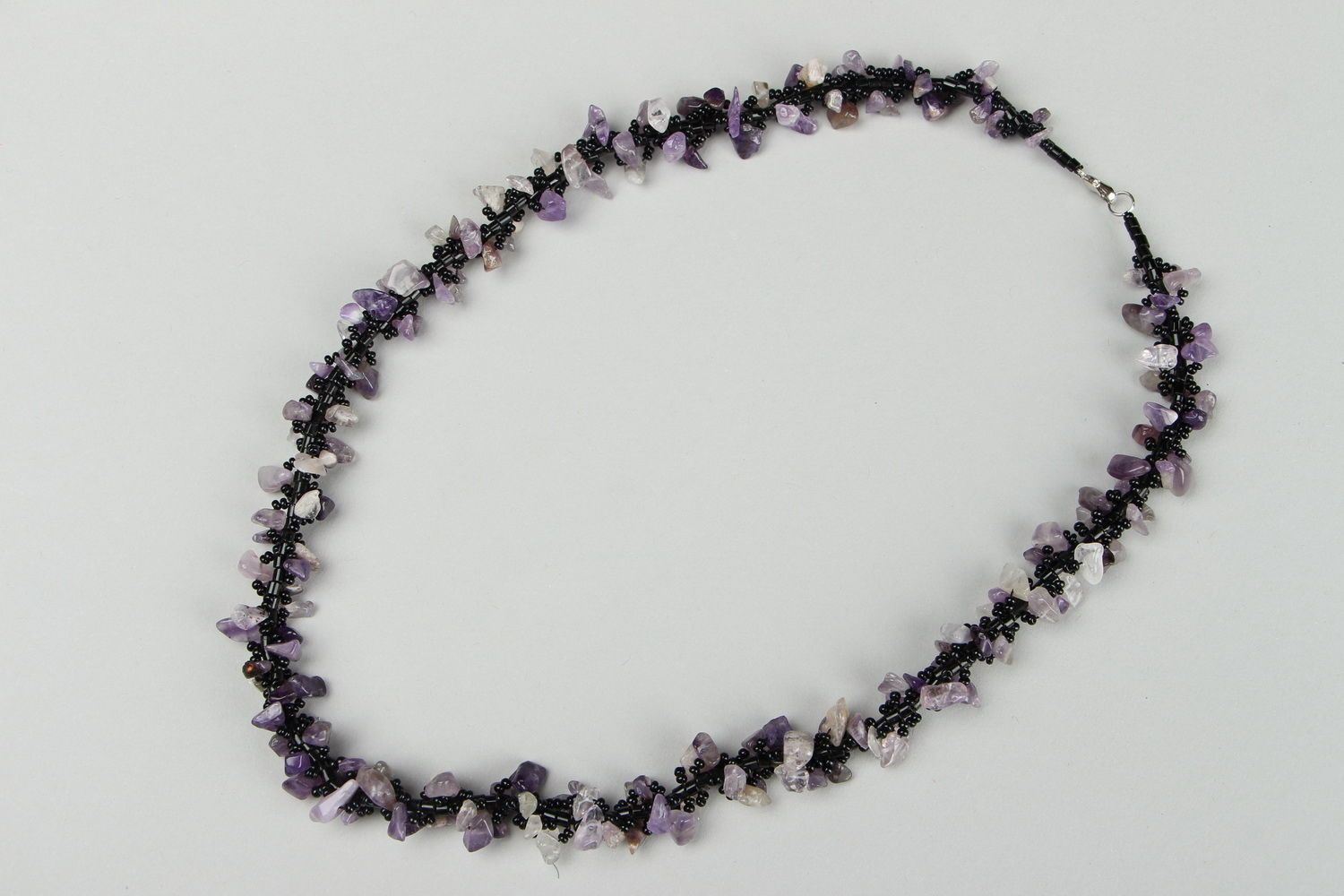 Necklace made of beads and amethyst photo 2