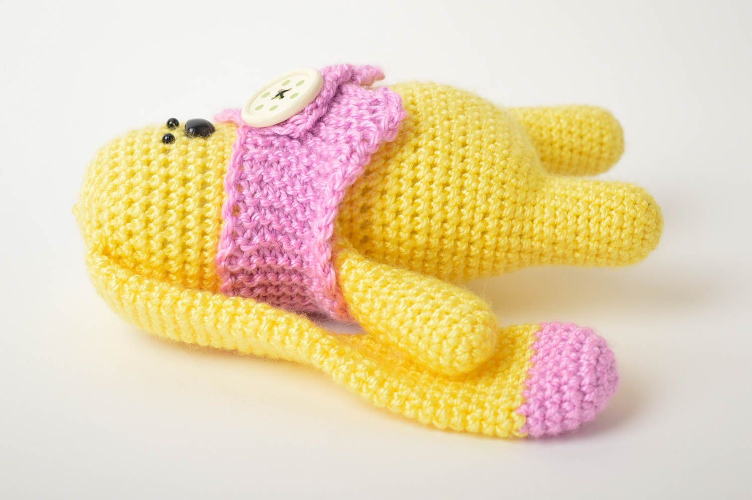 Jouet lapin jaune Peluche faite main tricotée fils acryliques Cadeau enfant photo 4