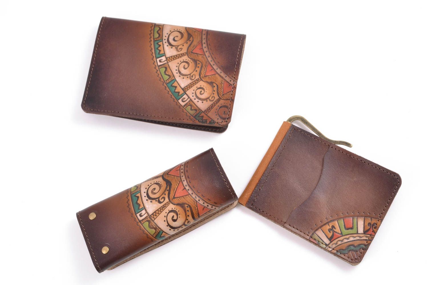 Set of leather accessories with painting for men photo 5
