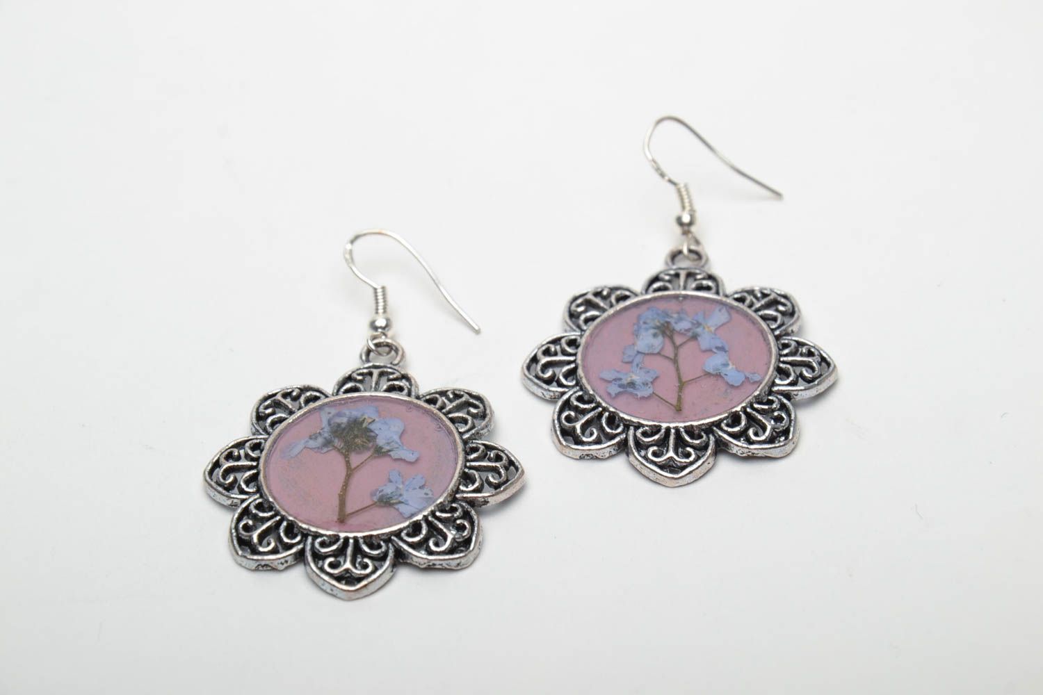 Handmade earrings with natural flowers photo 3