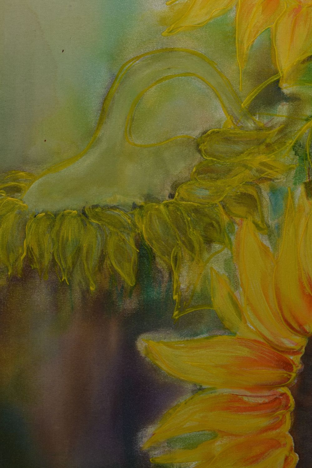 Картина на ткани акриловыми красками Подсолнухи в лиловом фото 4