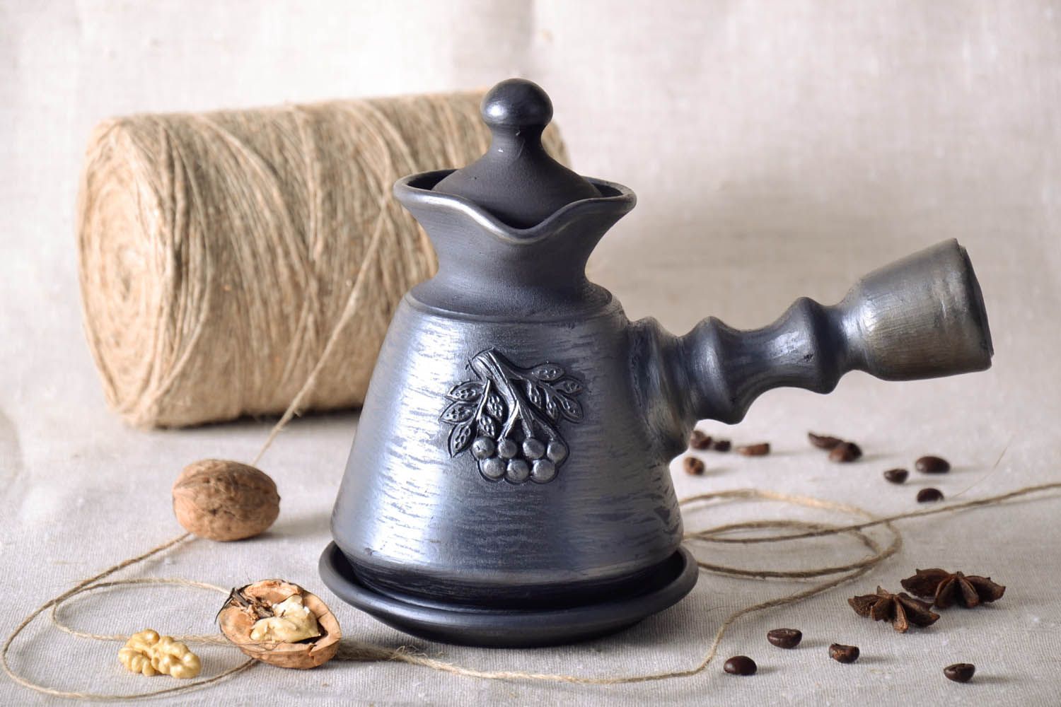 Cezve de argila feito à mão louça de cerâmica decorativa artesanal Viburno foto 1