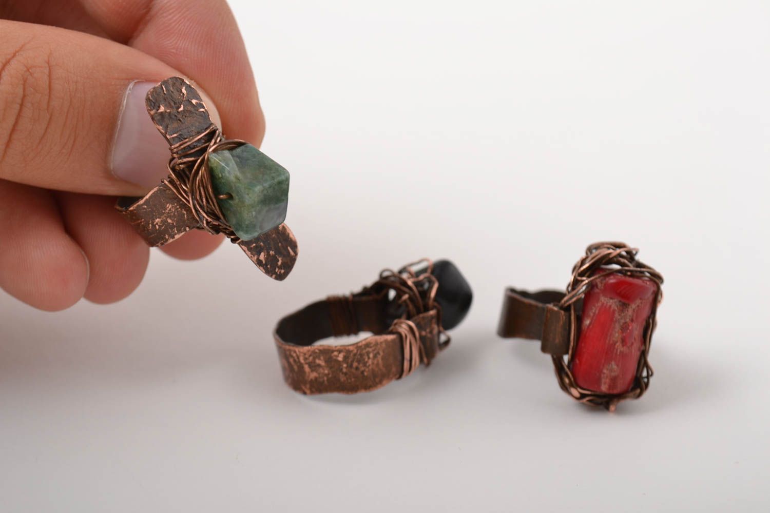 Conjunto de anillos de cobre hechos a mano accesorios de moda bisutería de mujer foto 5