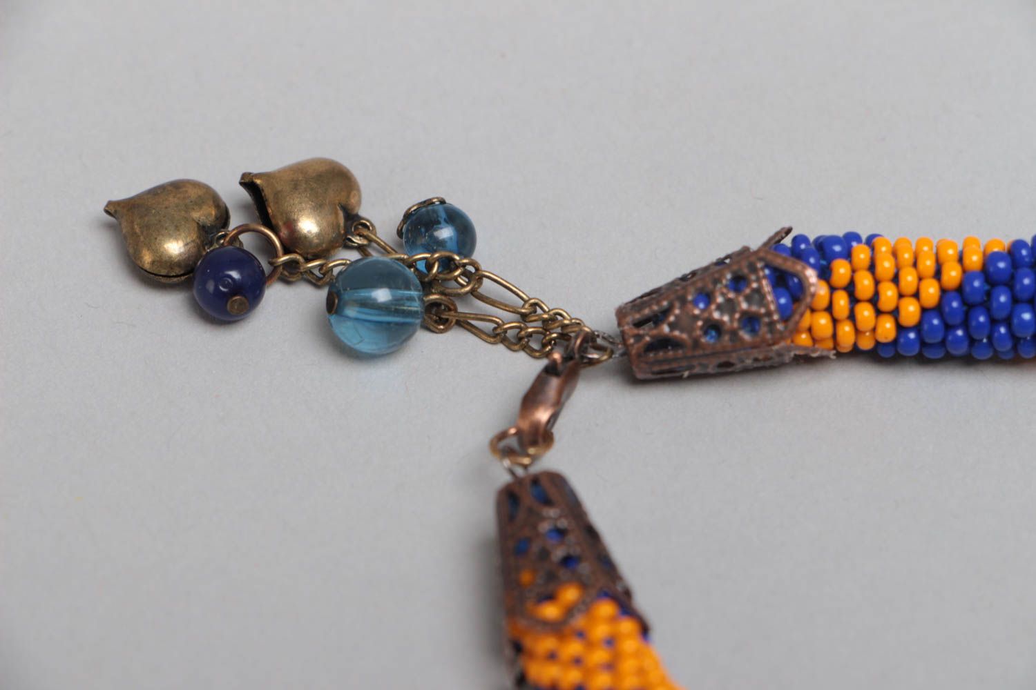 Bracelet spirale en perles de rocaille tchèques fait main couleur jaune bleu photo 4