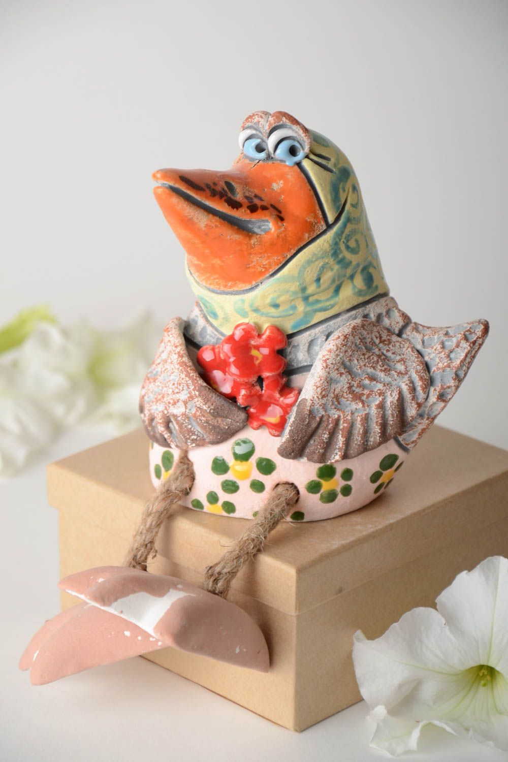 Deko Element Keramik Spardose handmade Wohnzimmer Deko Geschenk für Kind Vogel foto 1