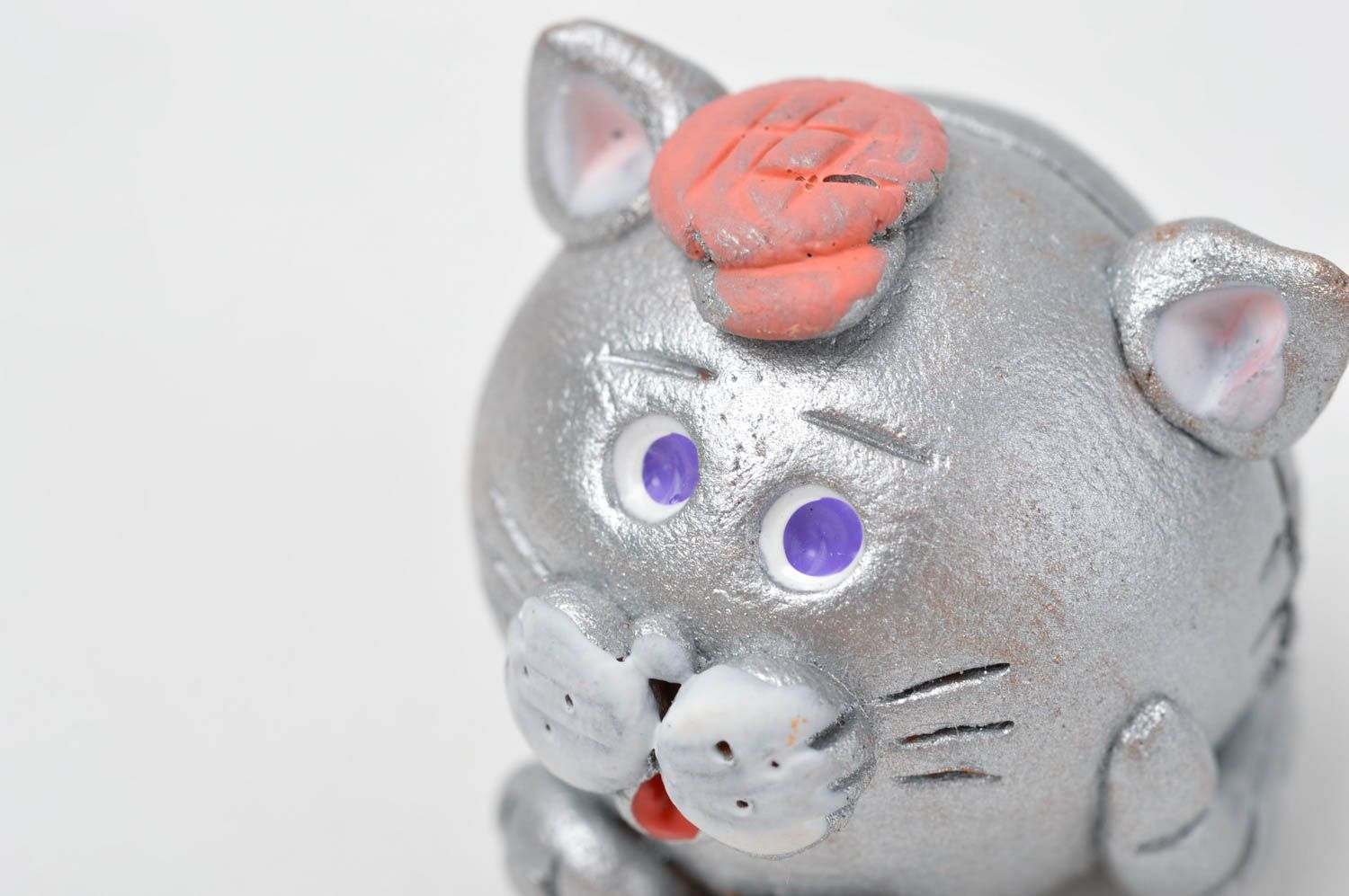 Визитница ручной работ серебряный кот керамический декор настольная подставка фото 5
