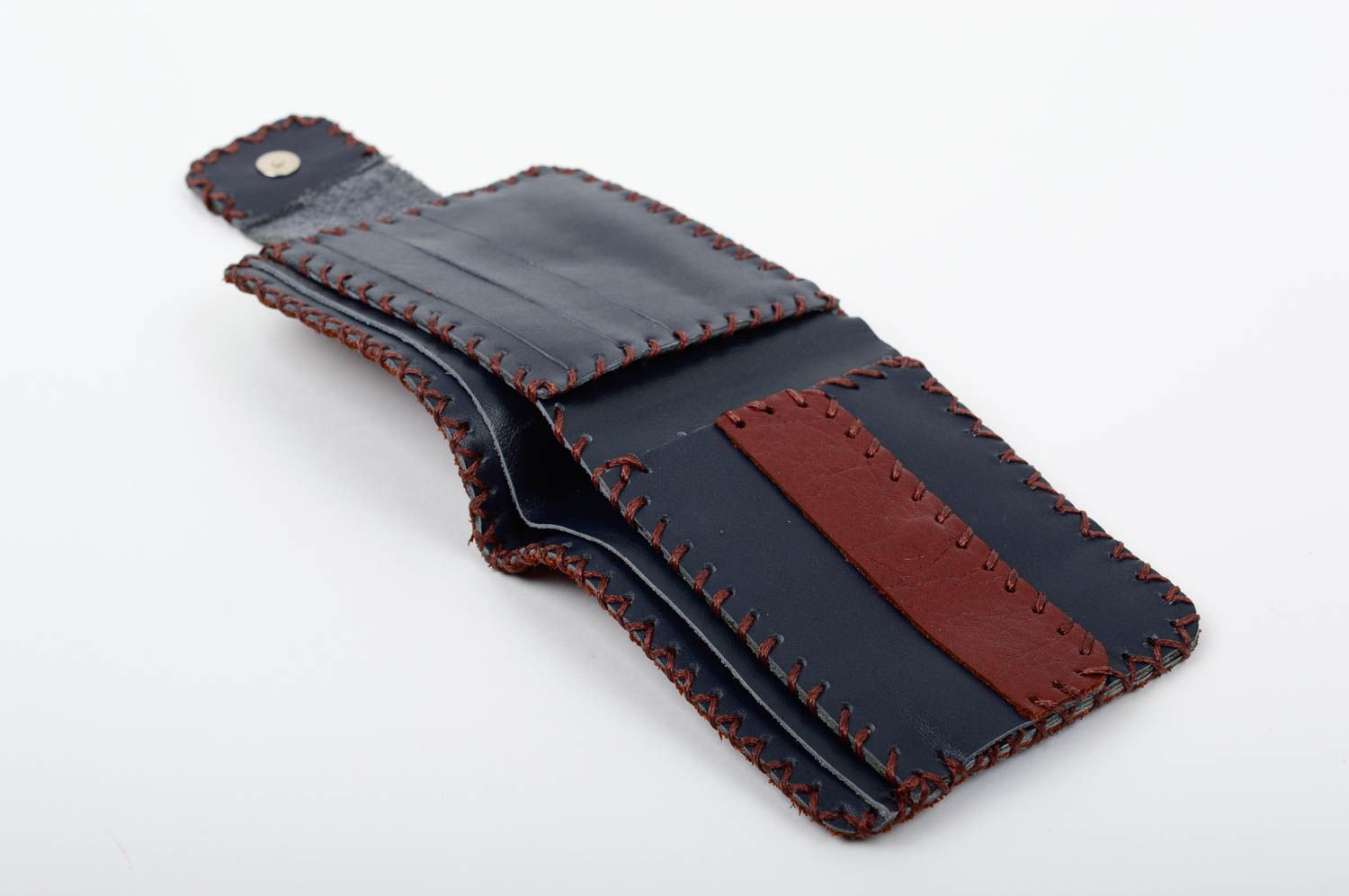Portefeuille cuir Accessoire fait main rouge bleu Cadeau original design unisexe photo 2