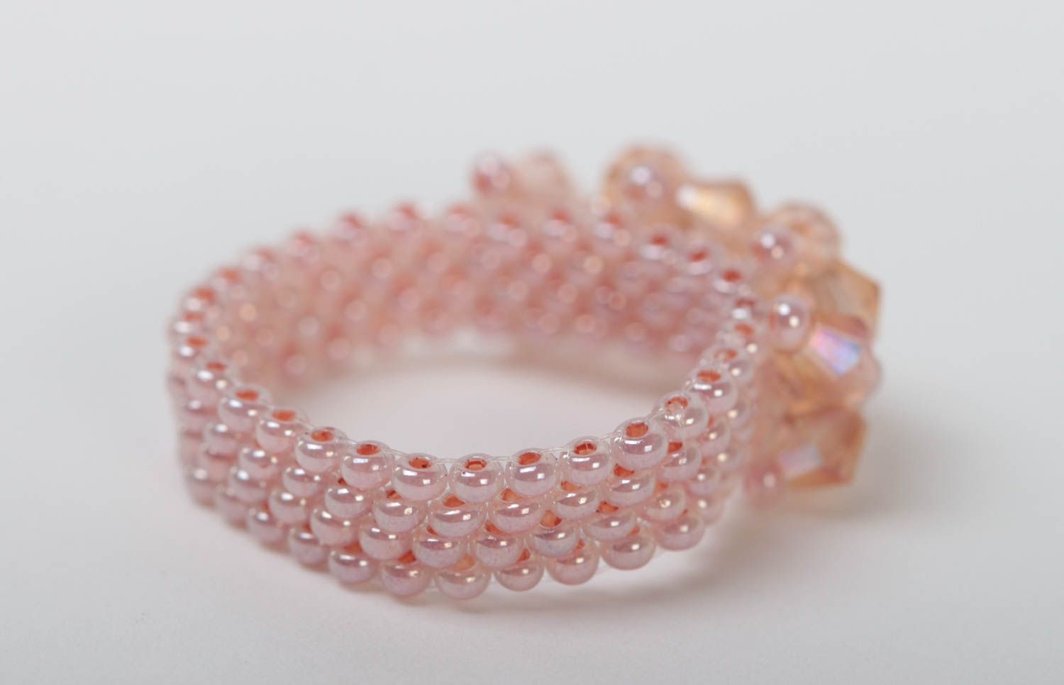 Handmade beaded ring pink accessory with crystal cute jewelry for kids photo 3