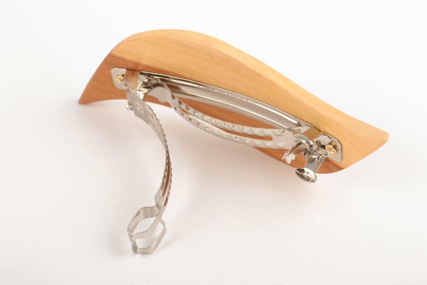 Handmade braune schöne Haarspange aus Holz Öko Accessoire Apfelbaumholz foto 3
