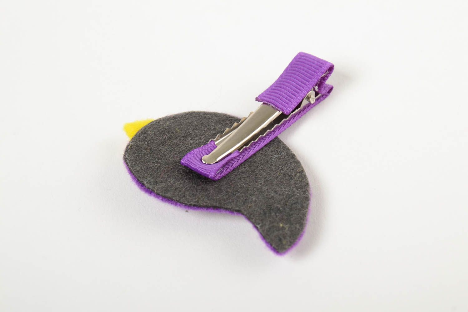 Designer purple hair clip made of fleece for baby handmade hair accessory photo 3