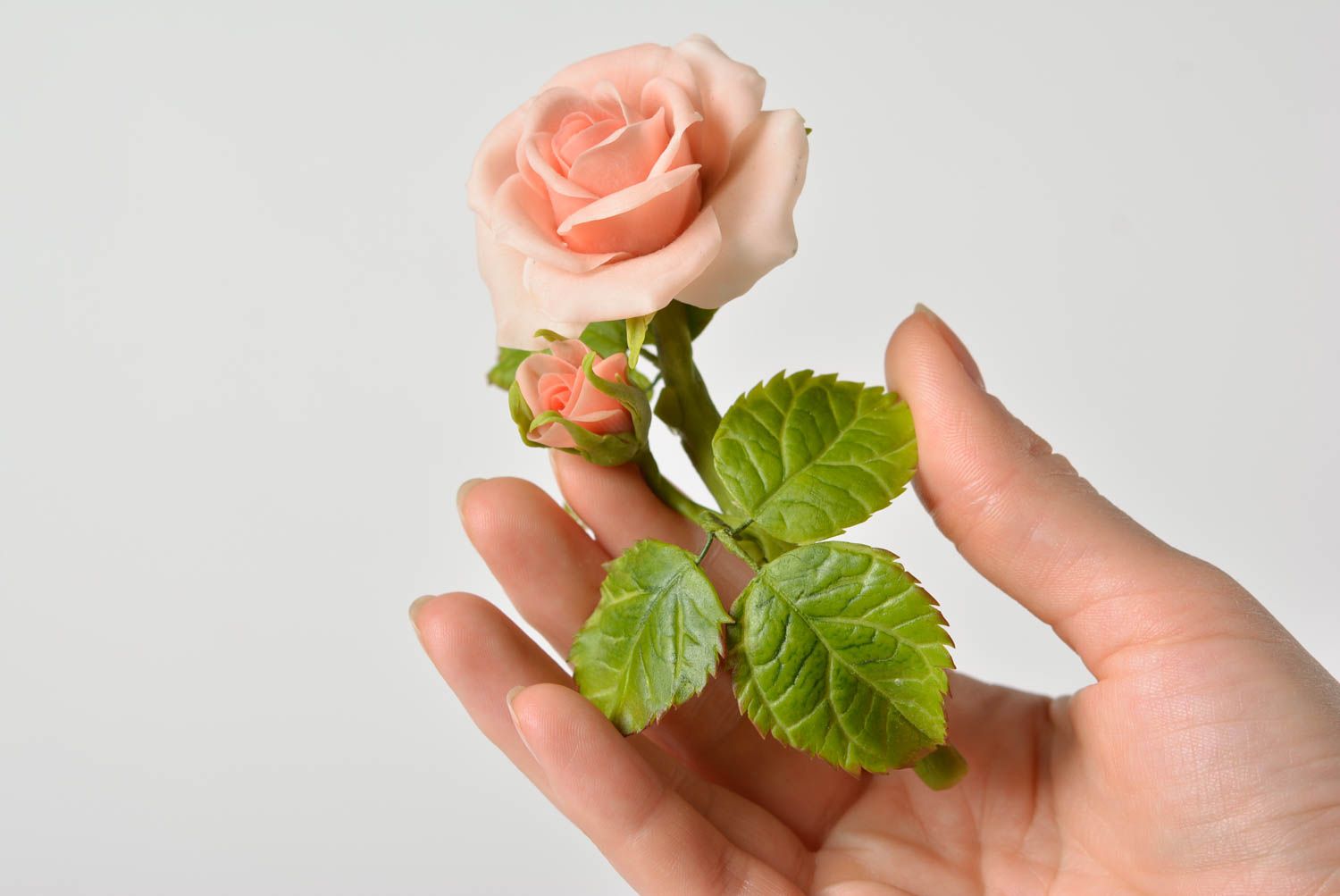 Unusual beautiful handmade designer polymer clay flower brooch Rose photo 1