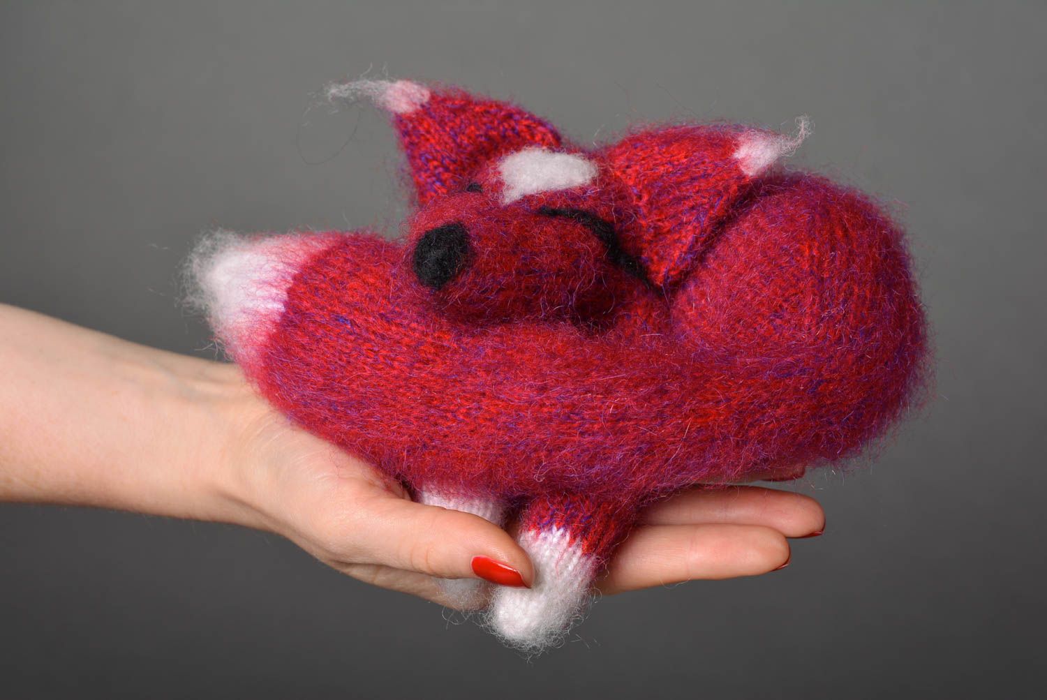 Игрушка ручной работы для детей вязаная игрушка красная лиса кукла из шерсти  фото 5