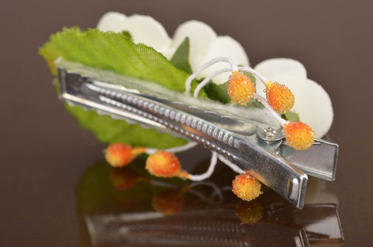 Beautiful handmade hair clip made of artificial flowers for little girls photo 5
