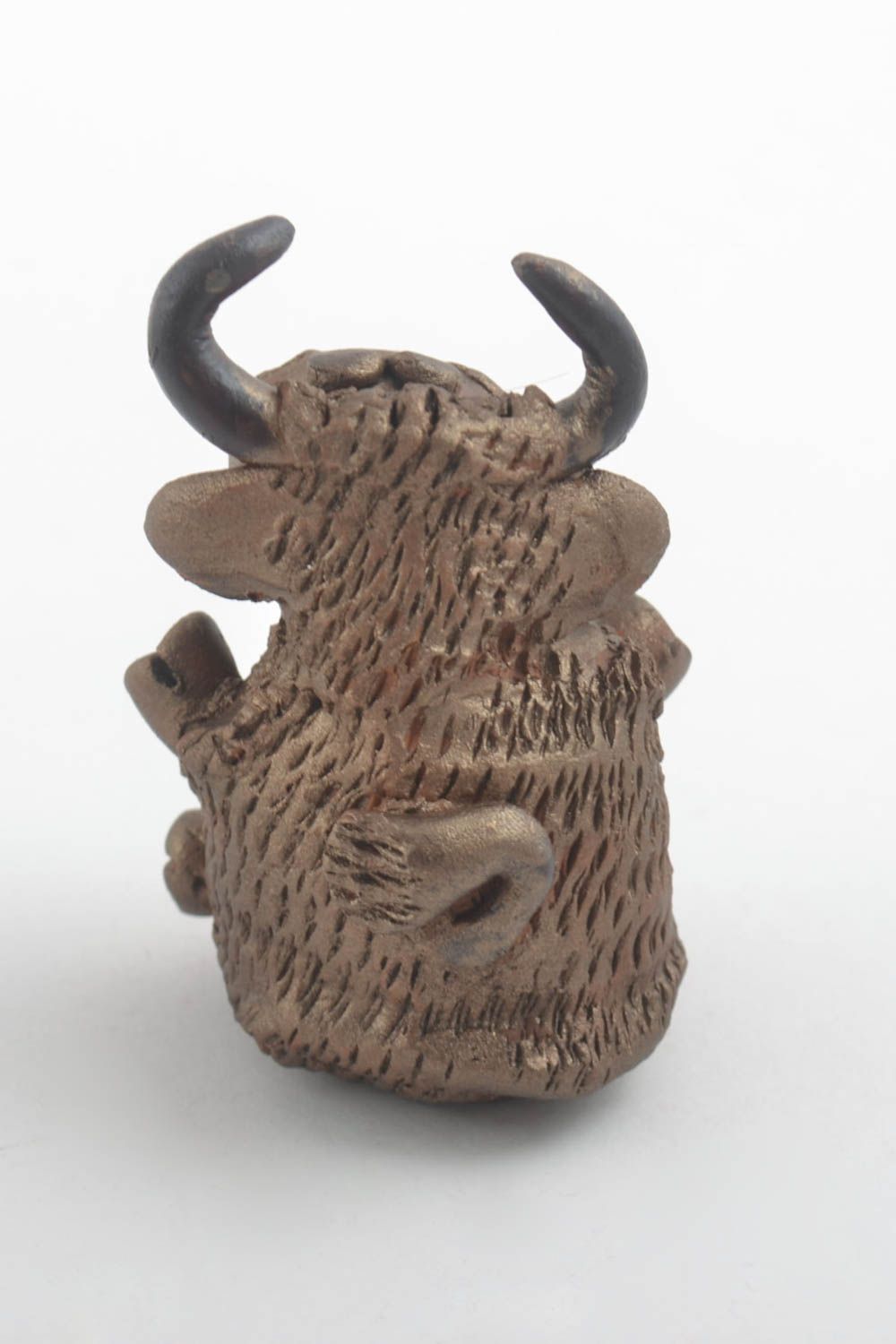 Figurine animal fait main Petite statuette en argile taureau Déco intérieur photo 2