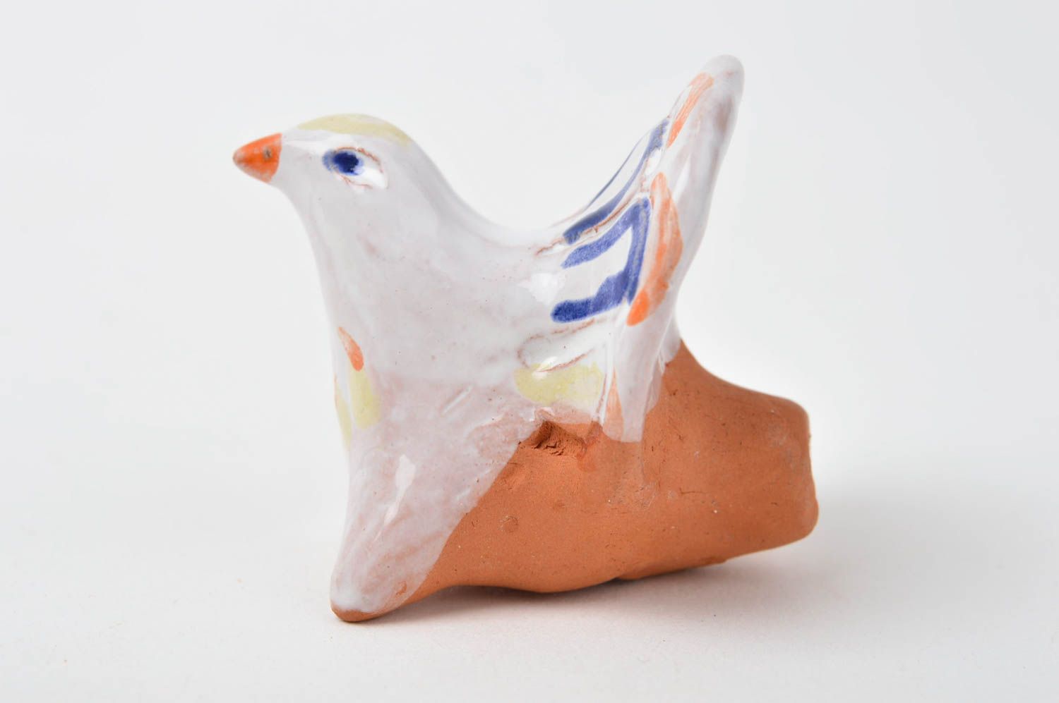 Sifflet jouet Instrument de musique fait main Figurine oiseau argile peinte photo 2