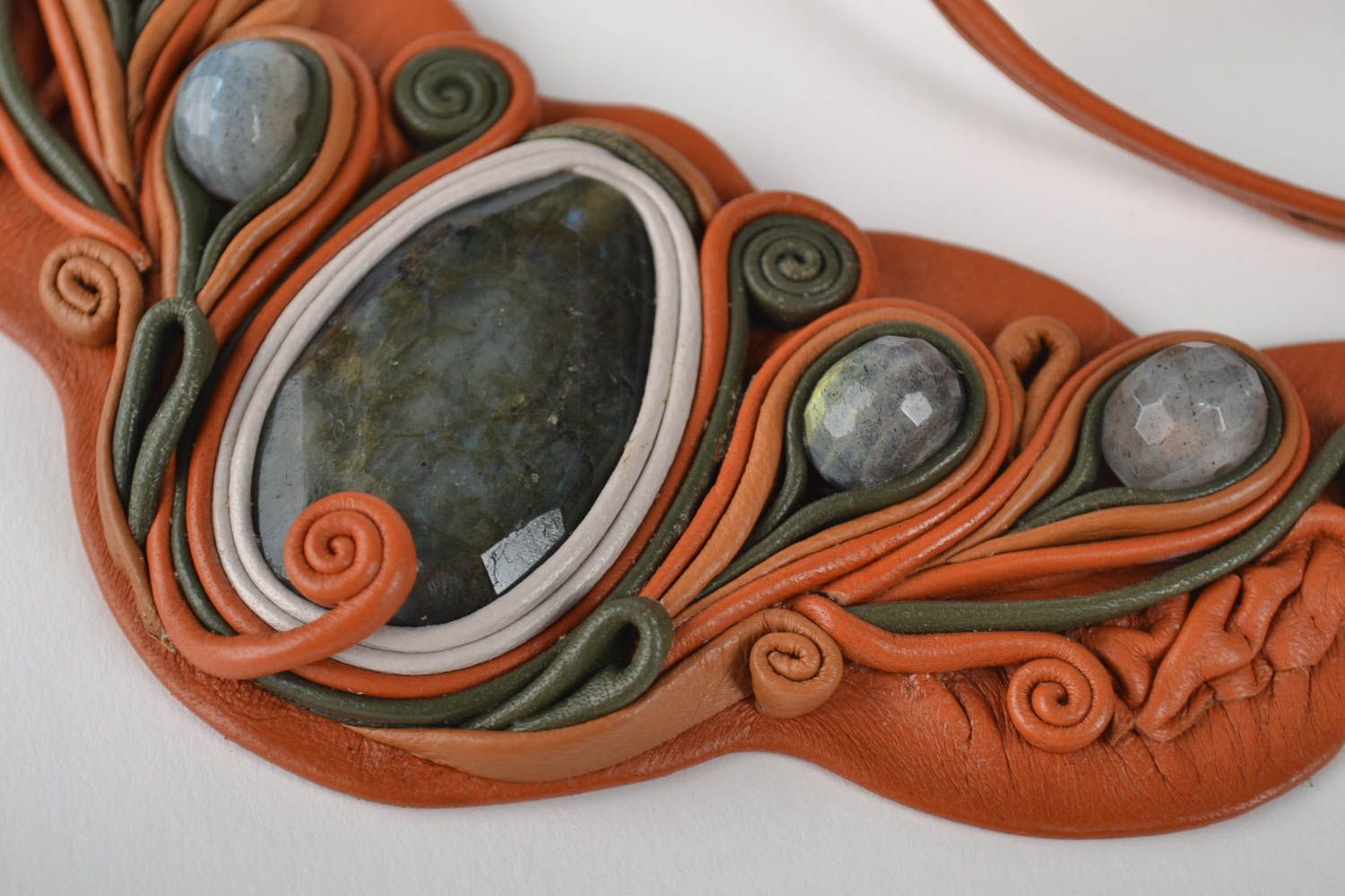 Handmade leather necklace unusual orange accessory stylish designer necklace photo 2