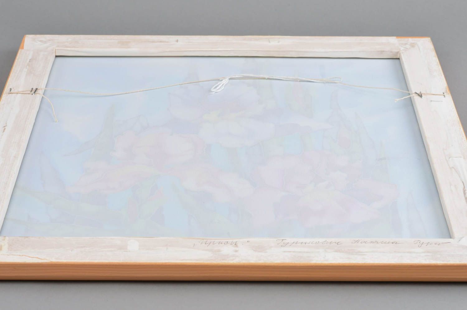 Картина с росписью по шелку в технике холодного батика в деревянной раме фото 4
