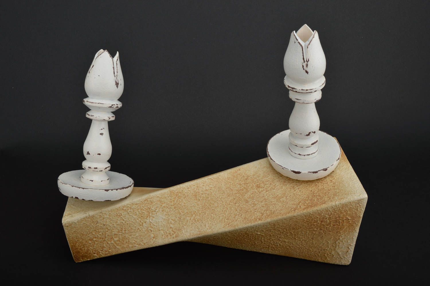 Handmade candlestick unusual candle holder wooden decor element for home photo 1