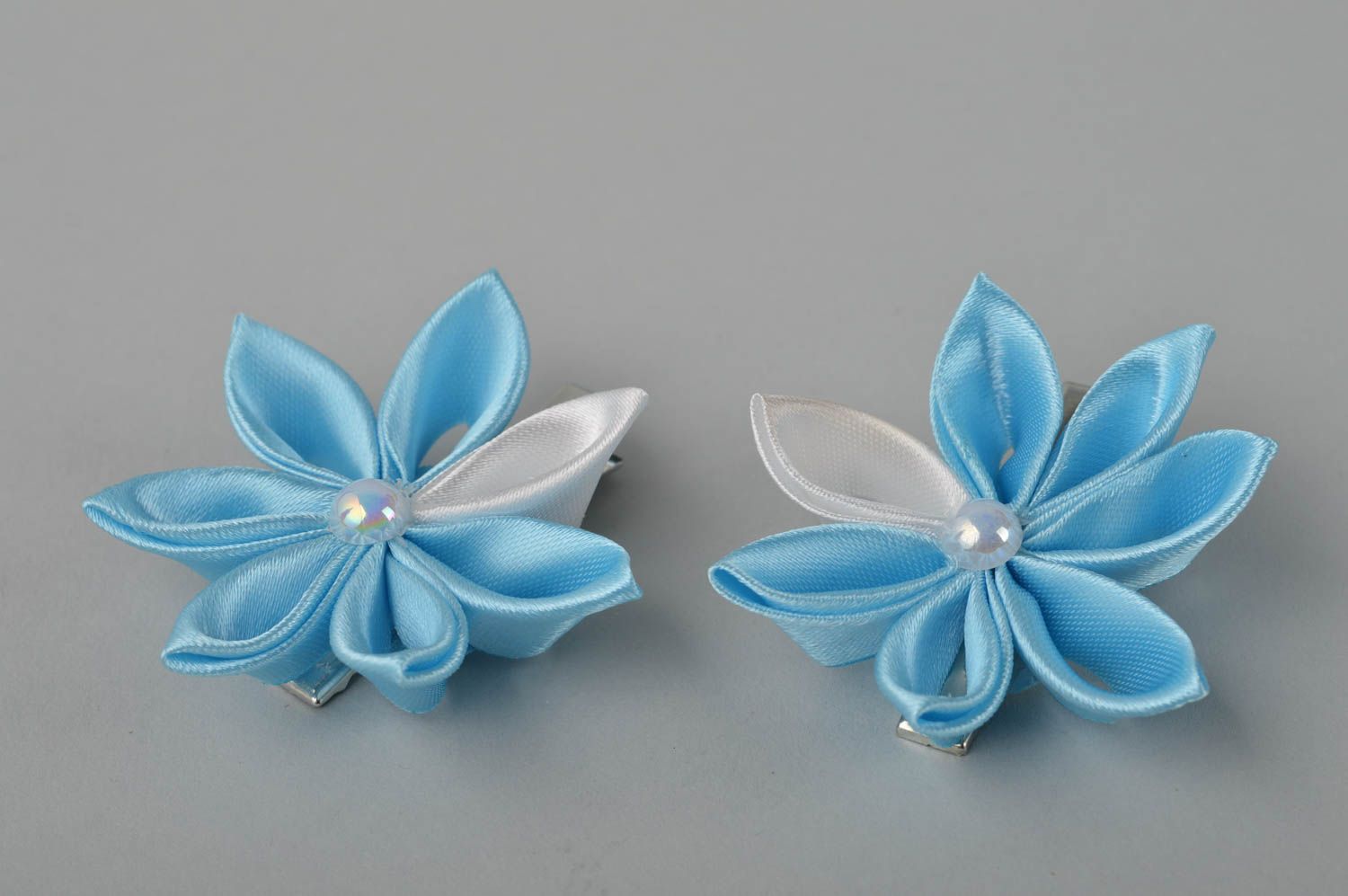 Beautiful handmade textile flower barrette hair clips 2 pieces elegant hair photo 2