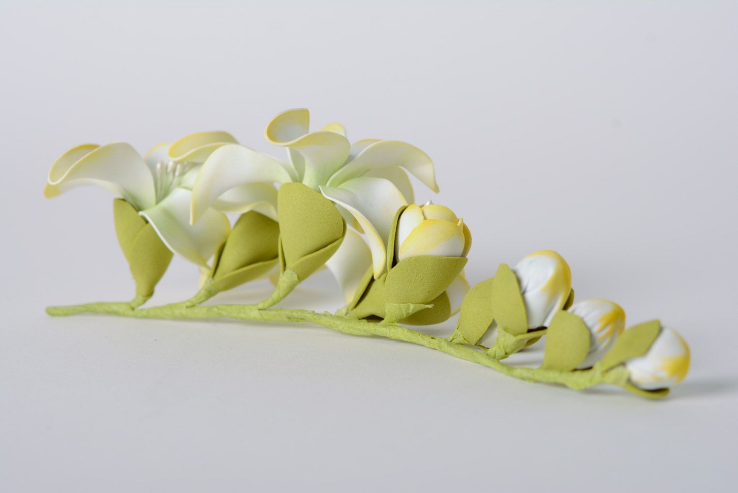Festive handmade hair clip with volume foamiran fabric flowers photo 4