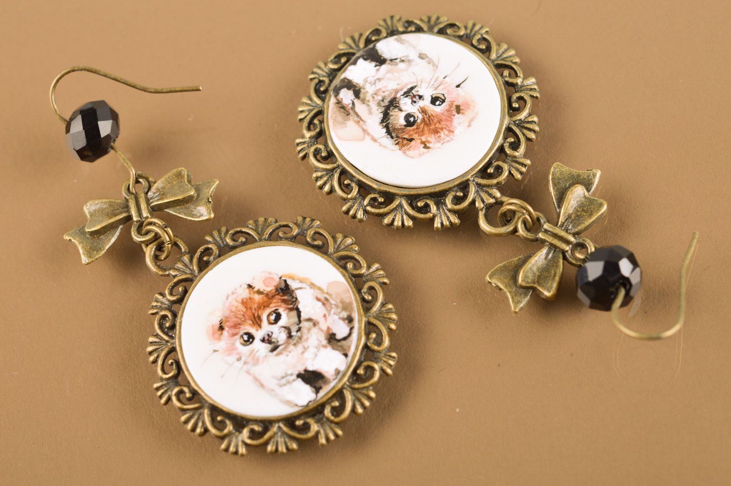 Boucles d'oreilles pendantes avec peinture miniature faites main toutous photo 5