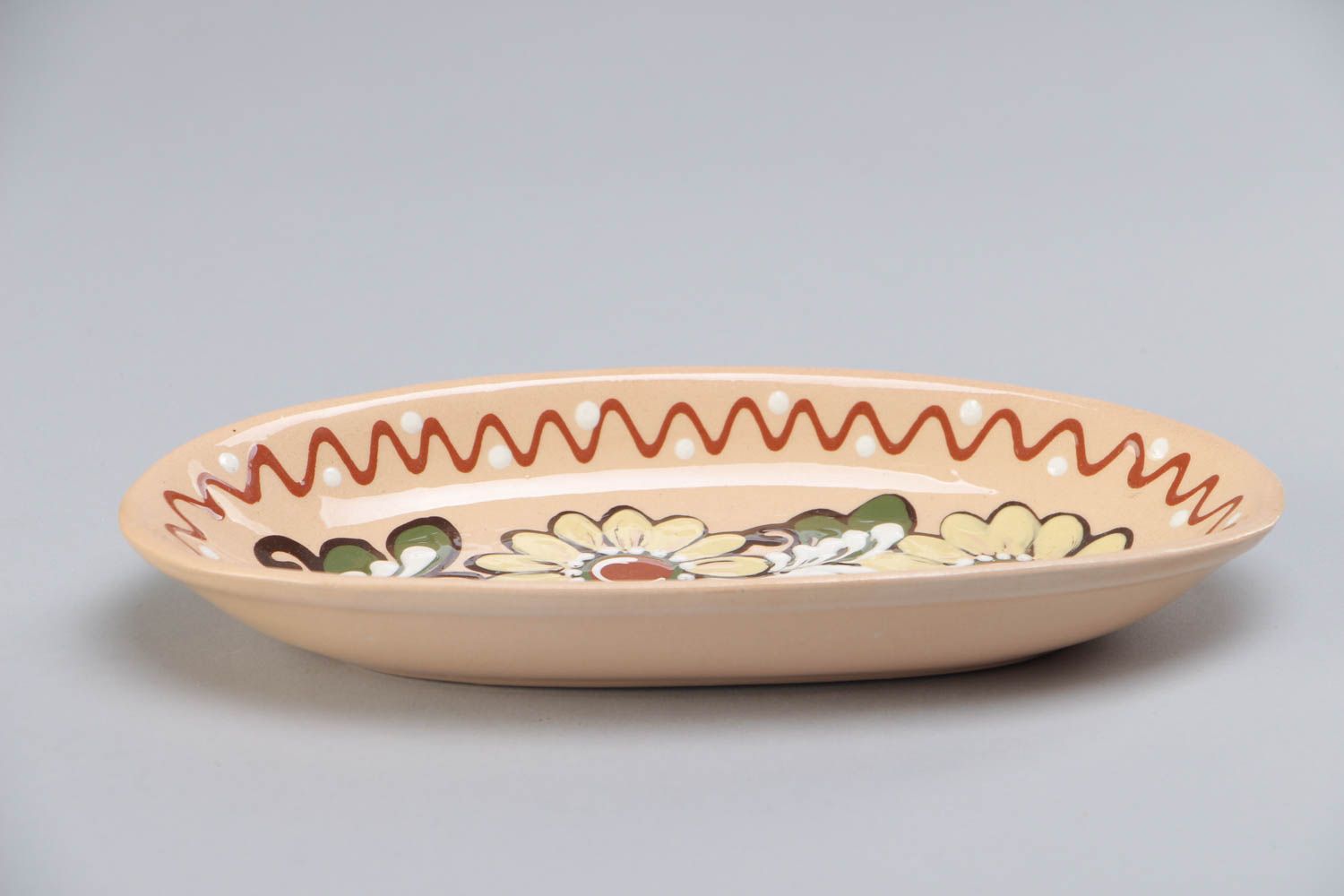 Beautiful handmade designer ceramic long plate for fish created of red clay photo 2
